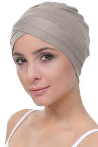 Deresina Cuffia in Cotone con Fascia Frontale Modello W per chemio (Cinnamon) - Ilgrandebazar