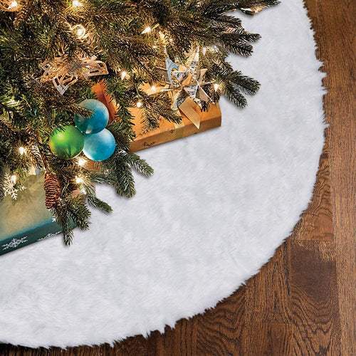arekeke Tappeto per Albero di Natale, Gonna Copertura di Base Bianco Peluche Pannello Esterno Albero Natale per Decorazione di Festa di Natale (90cm)