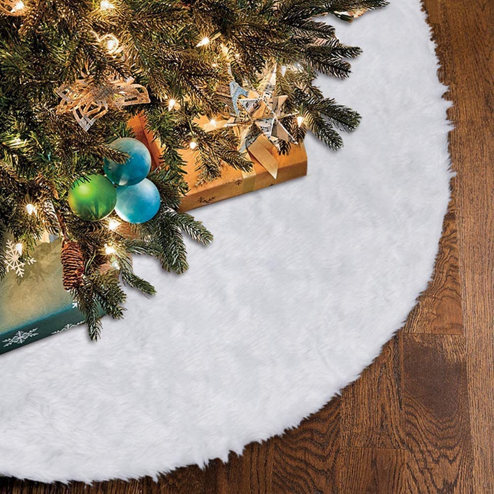 arekeke Tappeto per Albero di Natale, Gonna Copertura di Base Bianco Peluche Pannello Esterno Albero Natale per Decorazione di Festa di Natale (90cm)