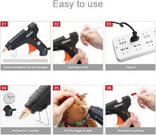 Carica l'immagine nel visualizzatore di Gallery, LeaderPro 60W Pistola a Caldo Per Colla con Borsa per Attrezzi, 20 Pezzi Stick di Colla 11mm/19cm, Filo 1.4m, Per Fai Da Te Arti/Imballaggie/Piccole Casa/Ufficio Riparazioni, Nero