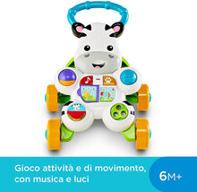 Carica l'immagine nel visualizzatore di Gallery, Fisher-Price Zebra Primi Passi Spingibile, Giocattolo Elettronico Educativo con Musica e Suoni, per Camminare, per Bambini di 6 + Mesi, HBB66, Imballaggio Sostenibile