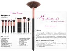 Carica l&#39;immagine nel visualizzatore di Gallery, Pennelli Make Up EmaxDesign 17 pezzi Set di pennelli per trucco Fondotinta Cipria Crème Liquido Professionali Pennelli per volto ombretti e sopracciglio (Oro Rosa)