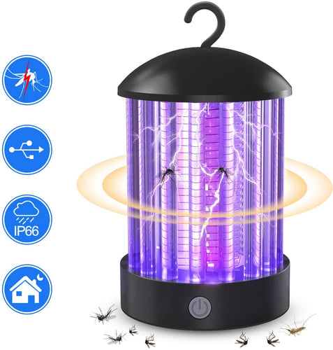 QcoQce Zanzariera Elettrica USB Ricaricabile, IP66 Impermeabile UV Lampada Antizanzare, 3W Trappola Zanzare con 1800mAh, 3 Luminosit¨¤ di LED Luce per Casa Ufficio Patio Cucina (BK006-B)