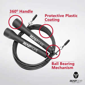 Corda per saltare della Beast Gear - Corda veloce per Crossfit, Pugilato, MMA. Peso leggero con lunghezza regolabile e meccanismo a cuscinetto a sfera resistente – Perfetta per i Double Unders