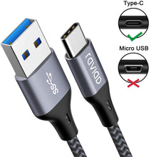 Carica l'immagine nel visualizzatore di Gallery, Cavo USB C a USB 3.0 A, RAVIAD Nylon Intrecciato Cavo USB Tipo C di Ricarica Rapida e Trasmissione per Samsung Galaxy S10/ S9/ S8, Huawei P30/ P20/ Mate20, Sony Xperia XZ, Xiaomi - 3M Grigio