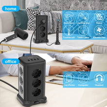 Carica l'immagine nel visualizzatore di Gallery, FDTEK Multipresa Verticale，Ciabatta Multipresa Con 12 Prese e 4 Porte USB， Torretta Multipresa Elettrica Con Protezione da Sovraccarico，Cavo da 2 m，Adatto per casa e ufficio，4000W / 16A