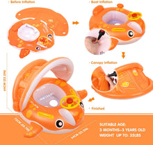 Carica l'immagine nel visualizzatore di Gallery, Peradix Piscina Salvagente per Bambini con Tettuccio e Mutandina Baby Float (Arancione-Bianco)