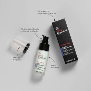 Collistar Attivi Puri Uomo Collagene Anti- rughe Rigenerante, Siero ricompattante idratante elasticizzante, Uso quotidiano, Anche dopo la rasatura, Ideale anche per pelli sensibili, 30 ml