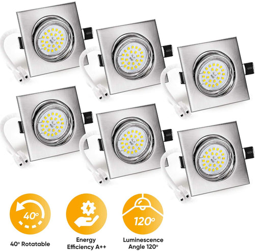 Wowatt Faretti Led da incasso Per Cartongesso 6 x GU10 Faretti a Led 6W 600lm Luce Bianca Calda 2800K Quadrato Orientabile Lampada da incasso RA83 Pari a Alogena 50W NON Dimmerabile AC 220V Interno