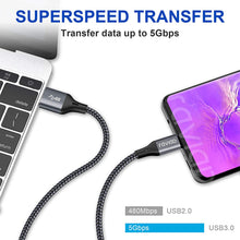 Carica l'immagine nel visualizzatore di Gallery, Cavo USB C a USB 3.0 A, RAVIAD Nylon Intrecciato Cavo USB Tipo C di Ricarica Rapida e Trasmissione per Samsung Galaxy S10/ S9/ S8, Huawei P30/ P20/ Mate20, Sony Xperia XZ, Xiaomi - 3M Grigio