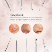 Carica l&#39;immagine nel visualizzatore di Gallery, Pinza Rimozione Punti Neri Naso Leva Comedoni IZUKU [GARANZIE A VITA] Blackhead Remover Kit Acciaio da 6 Strumenti Professionali con Due Estremità,togli i Punti Bianchi e le Macchie Acne dal Viso