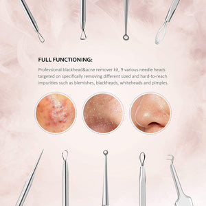 Pinza Rimozione Punti Neri Naso Leva Comedoni IZUKU [GARANZIE A VITA] Blackhead Remover Kit Acciaio da 6 Strumenti Professionali con Due Estremità,togli i Punti Bianchi e le Macchie Acne dal Viso