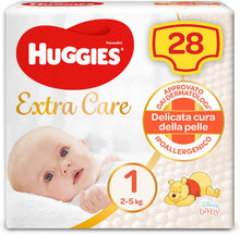 Carica l'immagine nel visualizzatore di Gallery, Huggies Bebè Extra Care Pannolini, Taglia 1 (2-5 kg), 1 Pacco da 28 Pezzi 28 pezzi Taglia 1