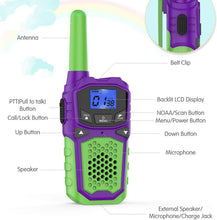 Carica l'immagine nel visualizzatore di Gallery, woktok Walkie Talkie Ricaricabile per Bambini 8 canali Funzione VOX Fino a 3 km in Area Aperta con Schermo LCD retroilluminato Ideale per attività avventurose all'aperto Gioca in Campeggio (3packs)