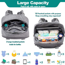 Carica l'immagine nel visualizzatore di Gallery, BabbleRoo Zaino Fasciatoio, Grande Capacità Zaino per il Cambio Unisex, Borsa Porta Pannolini con Materassino Fasciatoio, Cinghie per Passeggini, Tasche Isolanti Bottiglia, Tasca Ciuccio (Grigio)
