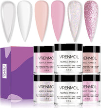 Carica l&#39;immagine nel visualizzatore di Gallery, Vrenmol - Set di polvere acrilica in 6 colori acrilici, set professionale per unghie in polimero glitterato acrilico per l&#39;estensione delle unghie e design 3D, senza bisogno di lampada per unghie