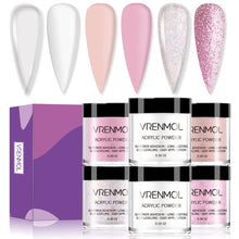 Carica l&#39;immagine nel visualizzatore di Gallery, Vrenmol - Set di polvere acrilica in 6 colori acrilici, set professionale per unghie in polimero glitterato acrilico per l&#39;estensione delle unghie e design 3D, senza bisogno di lampada per unghie