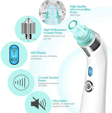Carica l&#39;immagine nel visualizzatore di Gallery, Aspiratore Punti Neri, Pulitore dei Pori – Estrattore Elettrico di Punti neri e Acne, modello USB con Upgrade 2020 con 5 velocità di aspirazione regolabili e 4 testine di ricambio