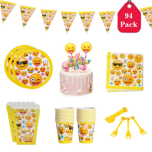 Amycute Set da 94 Pezzi di Emoji Decorazioni, Piatti, tovaglioli, Posate... - Ilgrandebazar