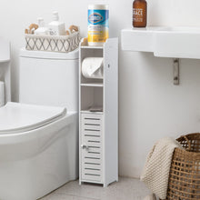 Carica l&#39;immagine nel visualizzatore di Gallery, AOJEZOR Porta carta igienica, Colonnina con portarotolo, Piantana portarotolo e portascopino 2 in 1, Mobile Bagno, Bianco Realizzato (Bianco), PVC