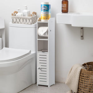AOJEZOR Porta carta igienica, Colonnina con portarotolo, Piantana portarotolo e portascopino 2 in 1, Mobile Bagno, Bianco Realizzato (Bianco), PVC