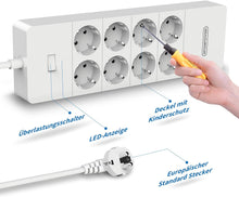 Carica l&#39;immagine nel visualizzatore di Gallery, Ciabatta Multipresa, NTONPOWER 8 Schuko con 1700 Joule Protezione da Sovratensioni e 5 Porte USB, 4000W/16A, 3 Metri Lunga Cavo - Bianco