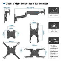 Carica l&#39;immagine nel visualizzatore di Gallery, BONTEC Supporto Monitor Muro per Monitor 13-42 Pollici, Braccio Monitor Muro Singolo con Molla a Gas Ergonomico Regolabile in Altezza, Rotazione e Inclinabile, Max VESA 200x200 mm, Fino a 8kg