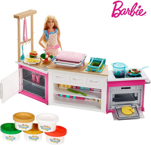 Barbie FRH73 - Cucina da Sogno con Bambola, 5 Aree di Gioco, Pasta Modellabile, Luci e Suoni, Giocattolo per Bambini 4 + Anni