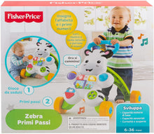 Carica l'immagine nel visualizzatore di Gallery, Fisher-Price - Zebra Primi Passi Spingibile, Giocattolo Elettronico Educativo con Musica e Suoni, per Camminare, per Bambini di 6+ Mesi, HBB66, Imballaggio Sostenibile