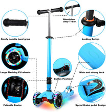 Carica l'immagine nel visualizzatore di Gallery, IMMEK Monopattino Pieghevole 3 Ruotes per Bambino e Bambina 3 a 14 Anni Bambini Giocattoli Regali Scooter Manubrio Altezza Regolabile con Tre Luce LED Ruotes Carico Massimo 50KG (Blu)