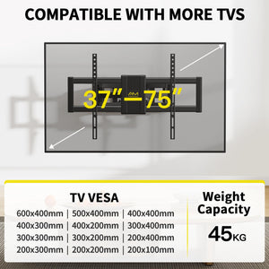 Alphamount Supporto TV Parete per 37-75 Pollici Schermi fino a 45 kg, Staffa tv con doppie braccia, girevole, estensione e inclinazione, supporto a parete con Max VESA 600x400 mm, APLF6-E