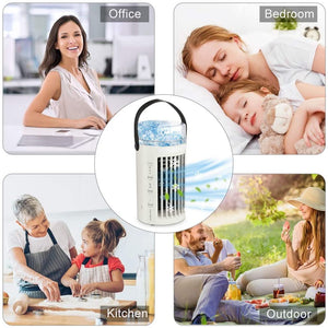 Mini Condizionatore Portatile, Personale Basso Rumore Climatizzatore 4-in-1 Aria Condizionata, Ventilatore da Scrivania, Purificatore Umidificatore, 3 velocità di ventilazione Condizionatore d'aria