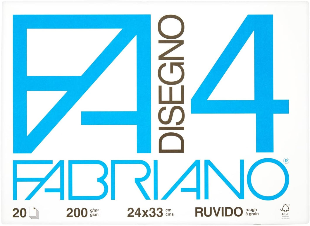 Fabriano F4 05000597, Album da Disegno, Formato 24 x 33 cm, Fogli Ruvidi, Grammatura 200gr/m2, 20 Fogli