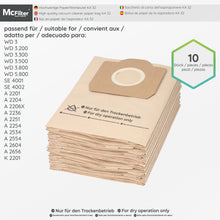 Carica l&#39;immagine nel visualizzatore di Gallery, 1 set da 10 sacchetti per aspirapolvere e 1 filtro a cartuccia, adatto per aspirapolvere multiuso Kärcher della serie WD3 e MV3