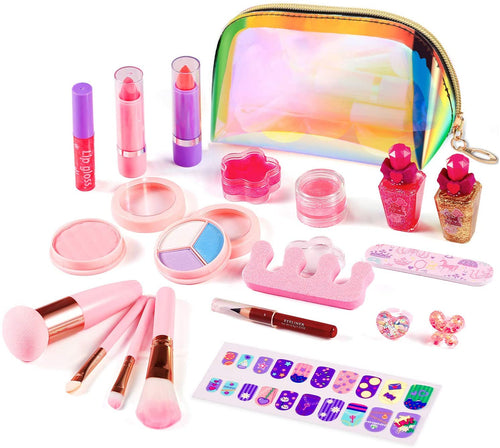 ARANEE 21PCS Set da trucco per bambini per bambina, kit giocattolo trucco lavabile con borsa cosmetica glitter