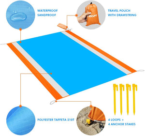 OUSPT Coperta da Spiaggia, Tappetino da Picnic Anti Sabbia 210 * 200CM Portatile Impermeabile con Reticule e 4 Picchetti Fixed per Picnic, Spiaggia, Escursionismo, Campeggio e Altro