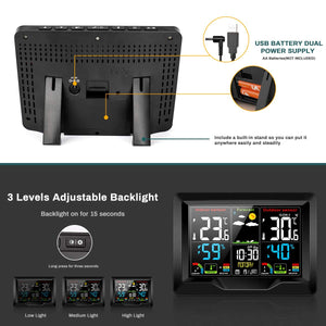 zerotop Stazione Meteo Automatica Digitale Wireless Meteorologica con Ampio Schermo LCD Display Sveglia Tempo Data Temperatura umidità Previsioni di Tempo con Sensore Esterno Wireless