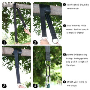 Kit Altalena albero appeso impermeabile(2 pezzi), cinghie 150 x 4.5 cm, Nero - Ilgrandebazar