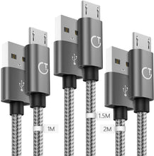 Carica l'immagine nel visualizzatore di Gallery, Gritin Cavo Micro USB, [3 Pezzi:1m,1.5m,2m] Nylon Intrecciato Cavo USB Micro USB-Trasferimento Dati e Ricarica per Android, Samsung, Nexus, LG, Sony, HTC, Motorola, Kindle, Nokia e Altri(Grigio)