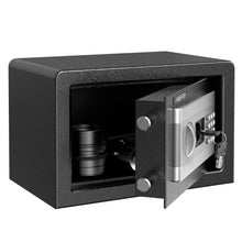 Carica l'immagine nel visualizzatore di Gallery, HAPFIY Cassaforte a mobile 8,6L, Cassaforte a muro Elettronica Sicurezza con 2 emergenza Chiave e Codici Allarme incorporato, Armadi di Sicurezza per documenti per ufficio a casa 31×20×20cm Nero