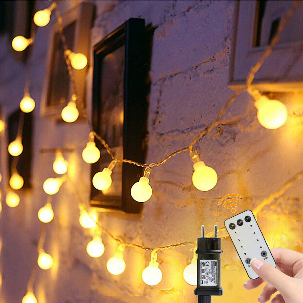 Catene Luminose 15m,Bulbo Lampade Ghirlanda Decorazioni, Luci Stringa Natale Illuminazione Giardino con Telecomando, Impermeabile Catena di Luci per Interni e Esterni, Feste, Matrimonio, Natale
