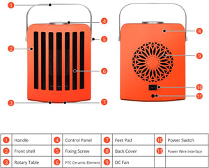 Termoventilatore Riscaldatore Elettrico Rapido Ceramica,500W/1000W Stufe Elettriche Portatile PTC Riscaldamento Rapido,Protezione da Surriscaldamento, Basso Consumo Silenzioso per Casa Ufficio