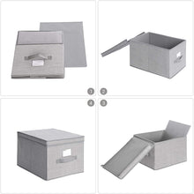 Carica l'immagine nel visualizzatore di Gallery, SONGMICS Set di 3 Scatole Portaoggetti Pieghevoli con Coperchio, Contenitori in Tessuto con Portaetichetta, Organizzatore, 30 x 40 x 25 cm, Grigio Chiaro RYFB03W