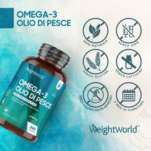Carica l'immagine nel visualizzatore di Gallery, Omega 3 Softgels - Omega 3 2000mg Alto Dosaggio - Olio di Pesce Omega 3 Capsule (4 Mesi di Fornitura) con 660mg di EPA e 440mg di DHA - Olio di Pesce 100% Naturale - Fish Oil Senza Glutine e Lattosio