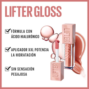Maybelline New York Lifter Gloss, Lucidalabbra con acido ialuronico, Effetto rimpolpante e idratante, Petal (005), 5,4 ml