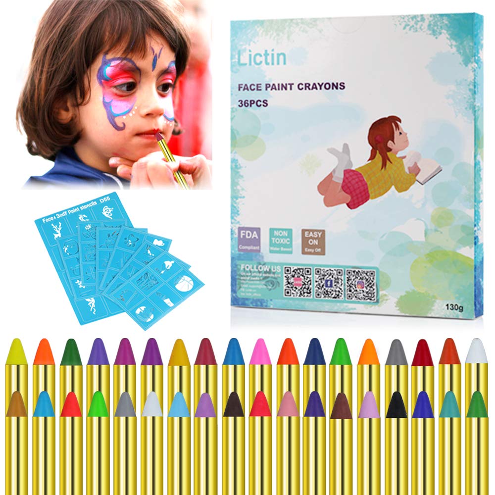 Lictin Trucchi per Truccabimbi - 36 Trucco Bastoncini e 48 Stencil -... - Ilgrandebazar
