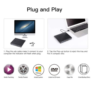 Externo DVD CD Esterno, External Dvd Player USB 3.0 Burner DVD/CD Nero - Ilgrandebazar