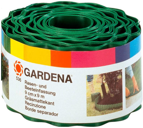 Gardena 536-20 Recinzione per Prato, Altezza 9 cm, Delimitazione Ottima, Idonea anche per Aiuole, Plastica di Alta Qualità, Verde, 9 m