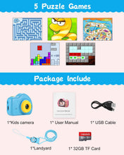 Carica l'immagine nel visualizzatore di Gallery, Fotocamera per Bambini Giocattolo Videocamera Digitale per Bambini Giocattoli Regalo Per Bambini Schermo HD da 2 pollici 1080P 32 GB TF Card da 3 a 12 anni Ragazzi e Ragazze … (blu)