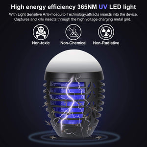 yipin Lampada Antizanzara Elettrica per Esterno&Interno,2-in-1 Lampada Anti-zanzara & Lanterna da Campeggio Lampada da Tenda IP67 Antipioggia Bug Zapper LED Carica della Lampada Tramite USB 2200mAh